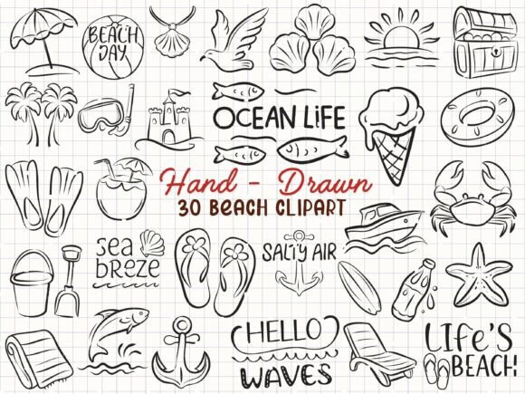 Download Beach Svg Bundle, Ocean Clipart Doodle - Svg Collection