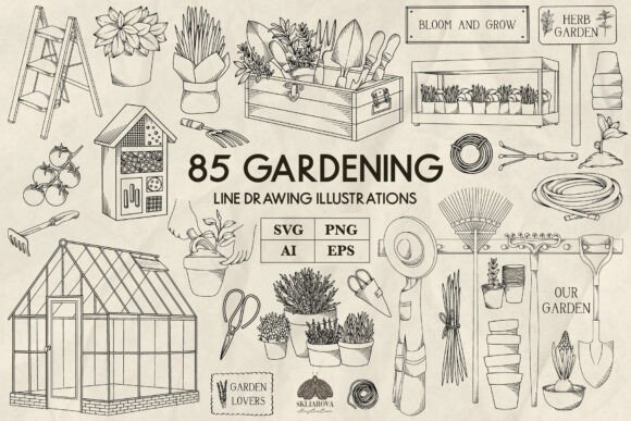 Download Gardening Line Art Collection Svg Png Ep - Svg Collection