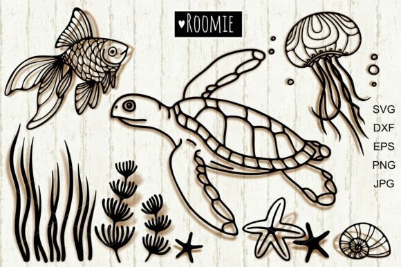 Download Ocean Sea SVG, Goldfish Turtle Jellyfish - Svg Collection