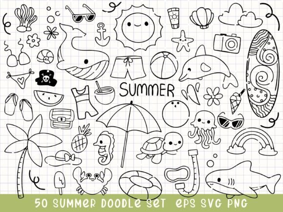 Download Summer Doodle Clipart Beach SVG - Svg Collection
